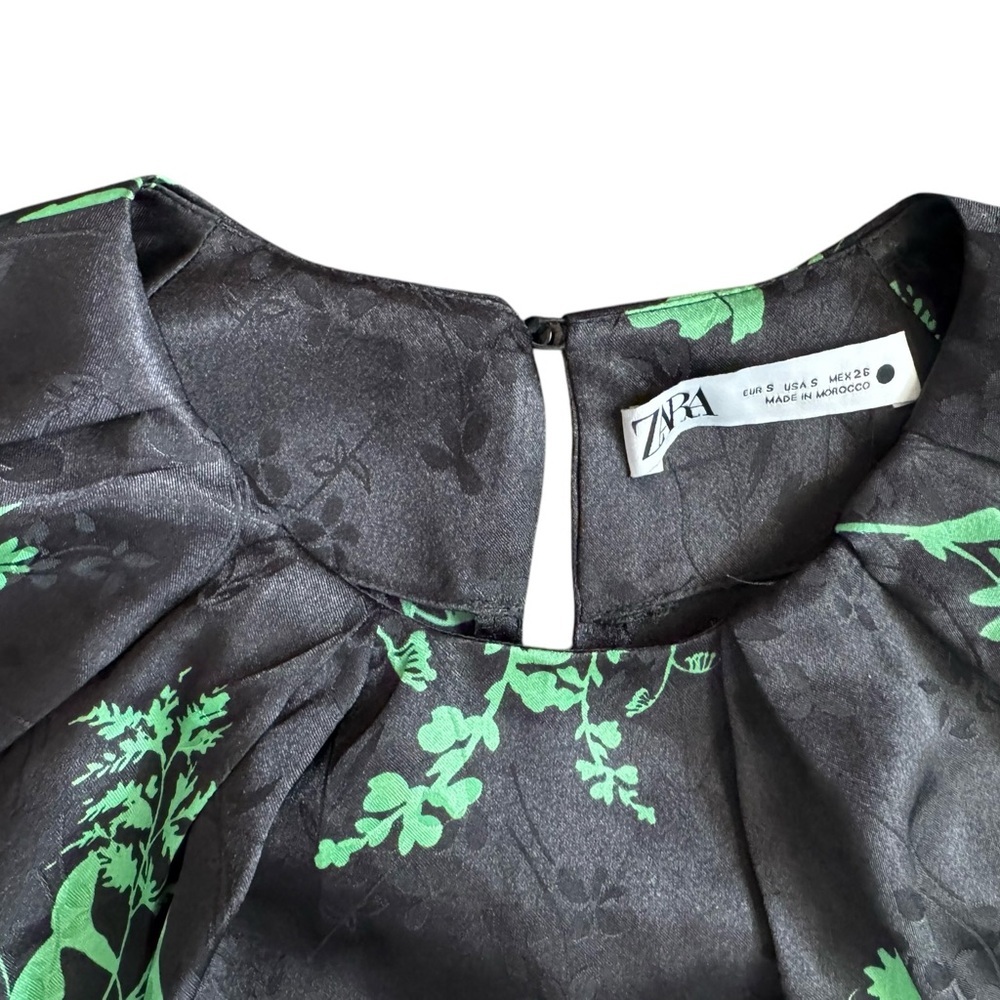 Zara Green Black Jacquard Floral Print Belted Mini Dress, Size S - Picture 4 of 16
